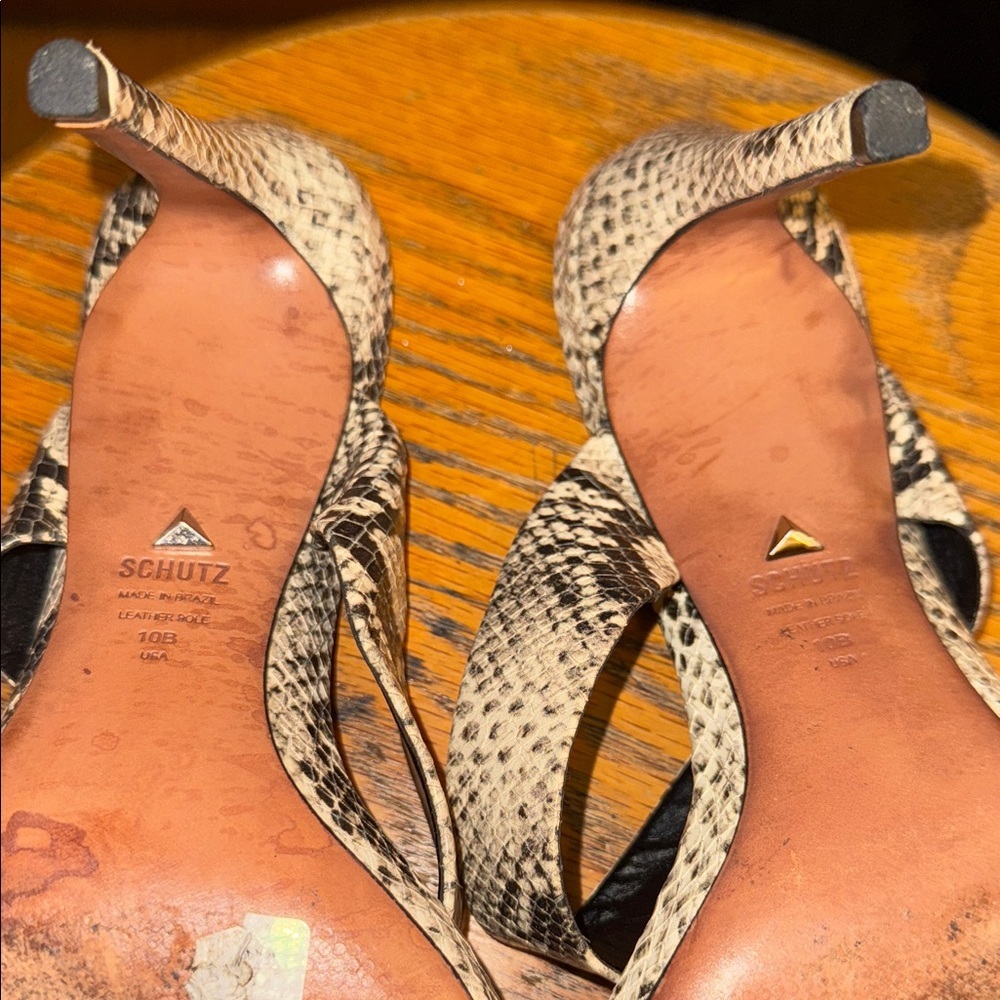 SCHUTZ Black and Cream Snakeskin Sandals - Picture 4 of 6